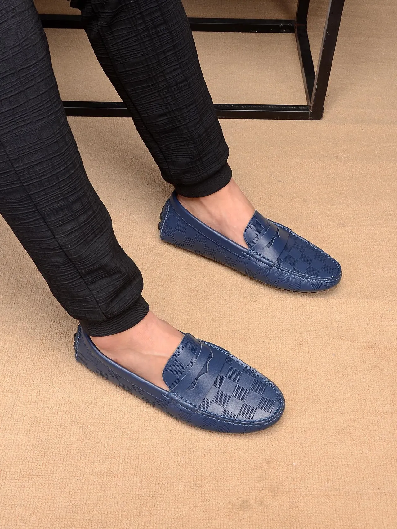 Louis Vuitton Damier Cobalt Loafer Blue Beige Checkered Canvas Penny Strap Loafer 2