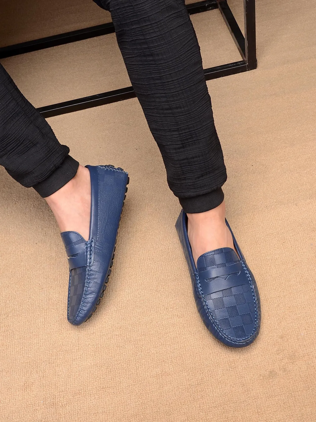 Louis Vuitton Damier Cobalt Loafer Blue Beige Checkered Canvas Penny Strap Loafer 3