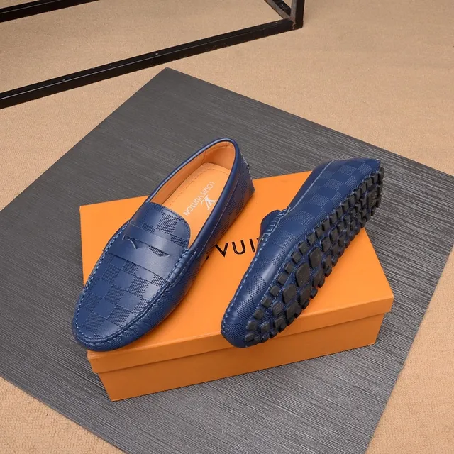 Louis Vuitton Damier Cobalt Loafer Blue Beige Checkered Canvas Penny Strap Loafer 5