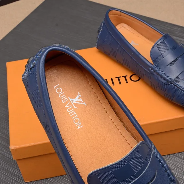 Louis Vuitton Damier Cobalt Loafer Blue Beige Checkered Canvas Penny Strap Loafer 7