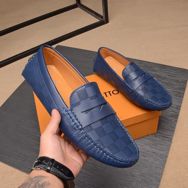 Louis Vuitton Damier Cobalt Loafer Blue Beige Checkered Canvas Penny Strap Loafer 9