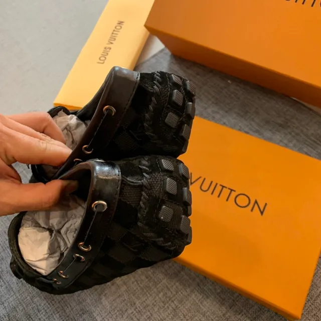Louis Vuitton Damier Graphite Black Checkerboard Canvas baguette en cuir tressé mocassin 2