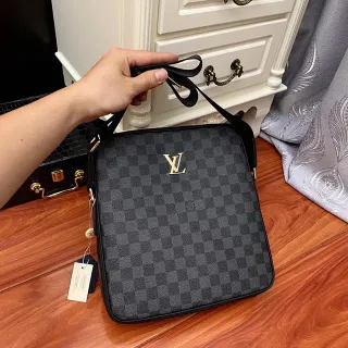 Louis Vuitton Damier Graphite Checkered Canvas Gold Logo Messenger Bag