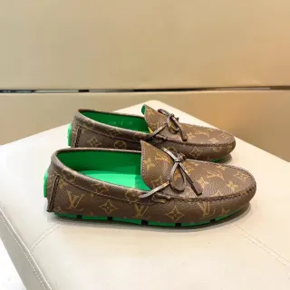 Louis Vuitton Driver 棕绿 Monogram Canvas 蝴蝶结细节 乐福鞋