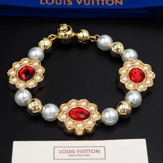 Louis Vuitton نمط زهري حجر أحمر ولؤلؤ سوار