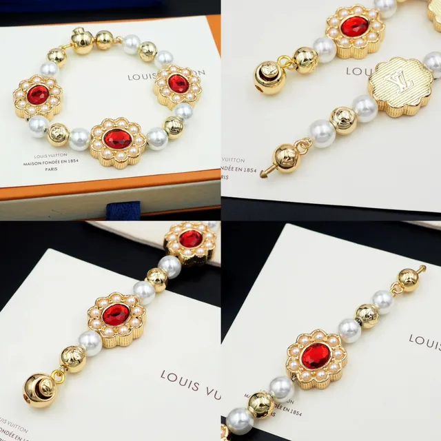 Louis Vuitton Motif Floral Pierre Rouge et Perle Bracelet 9