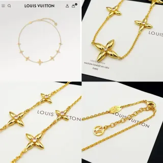 Louis Vuitton ফুল সোনা গোলাপি চেইন চার পেটাল মোটিফ নেকলেস
