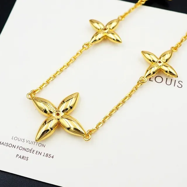 Louis Vuitton Fleur Or Rose Chaîne Motifs à Quatre Pétales Collier 3