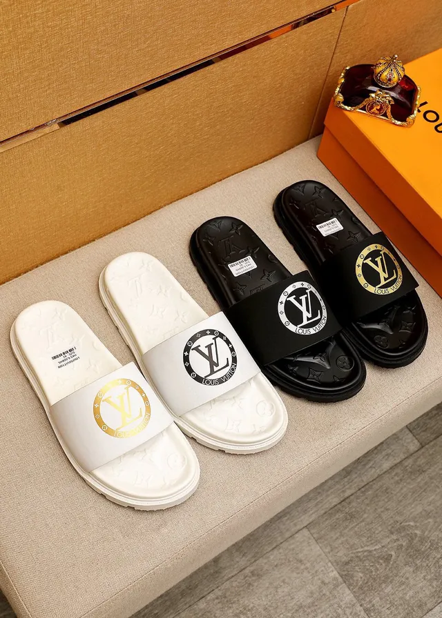 Louis Vuitton Gold Monogram Logo White Slipper 5