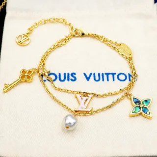 سوار Louis Vuitton ذهبي وردي متعدد الشارم سلسلة متعددة الطبقات