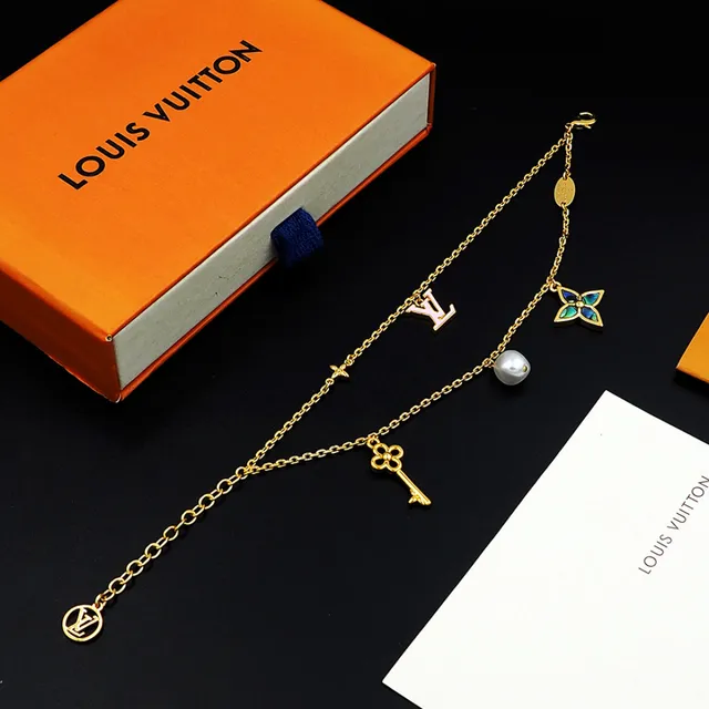 Louis Vuitton Gold Pink Multi-Charm Layered Chain Bracelet 7