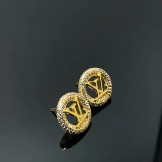 Louis Vuitton dorados transparentes circulares Pavé Halo monograma cortado aretes