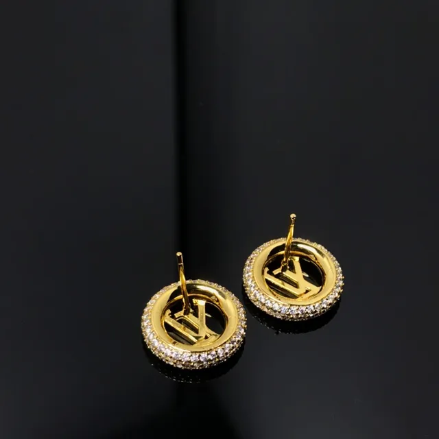 Louis Vuitton dorados transparentes circulares Pavé Halo monograma cortado aretes 2