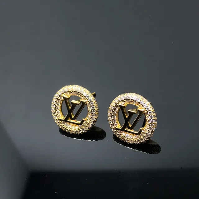 Louis Vuitton dorados transparentes circulares Pavé Halo monograma cortado aretes 3