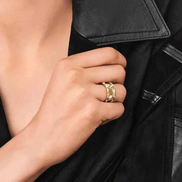 Louis Vuitton Gold Transparent Double-Band Monogram-Engraved Ring 2