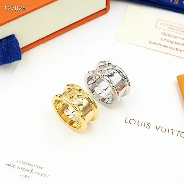 Louis Vuitton Gold Transparent Double-Band Monogram-Engraved Ring 3