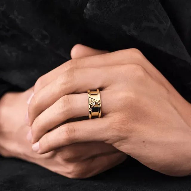 Louis Vuitton Gold Transparent Double-Band Monogram-Engraved Ring 4