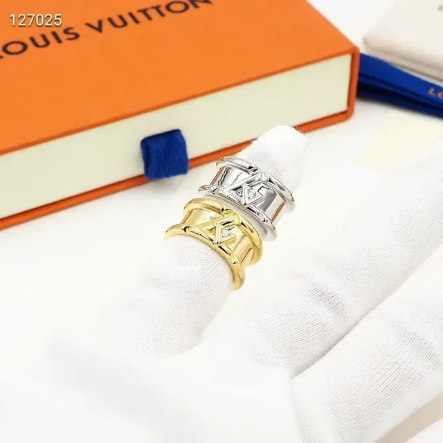 Louis Vuitton Gold Transparent Double-Band Monogram-Engraved Ring 6