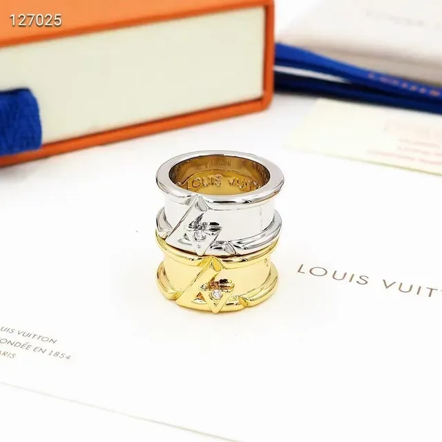 Louis Vuitton Gold Transparent Double-Band Monogram-Engraved Ring 8