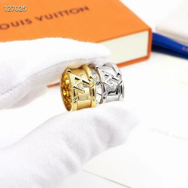 Louis Vuitton Gold Transparent Double-Band Monogram-Engraved Ring 9