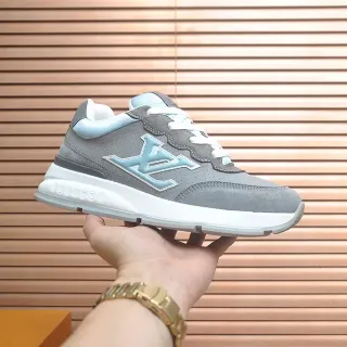 Louis Vuitton Gris Azul Ante Perforado Overlay Monogram Ligero Lifestyle Sneakers
