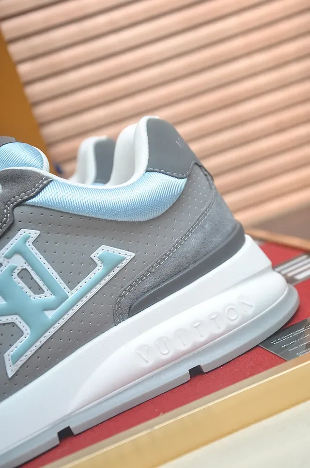 Louis Vuitton Gray Blue Perforated Suede Upper Light Monogram Overlay Lifestyle Sneakers 2