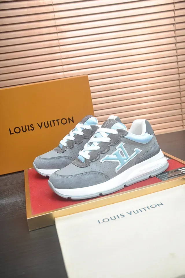 Louis Vuitton Gray Blue Perforated Suede Upper Light Monogram Overlay Lifestyle Sneakers 4