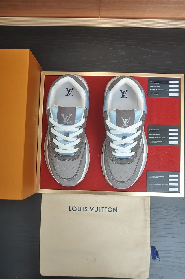 Louis Vuitton Gray Blue Perforated Suede Upper Light Monogram Overlay Lifestyle Sneakers 5