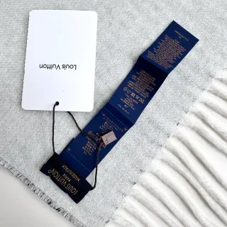 Louis Vuitton Cachecol Cinza Branco Leve Tricô Borda Rasgada de Cachemira