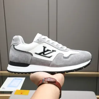 Louis Vuitton Gris Blanco Low-Top Runner Silueta Mixed Suede Y Textured Leather Upper Lifestyle Sneakers