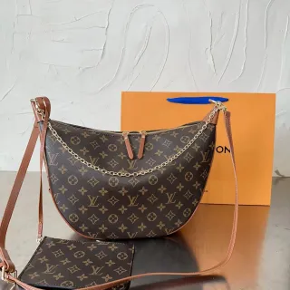 Louis Vuitton Hobo Brown Beige Crescent-Shaped Monogram Canvas Hobo Bag