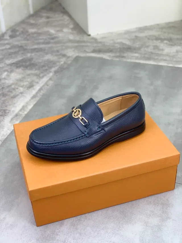 Mocassin Louis Vuitton Horsebit 1955 Cuir grainé Bleu marine 5