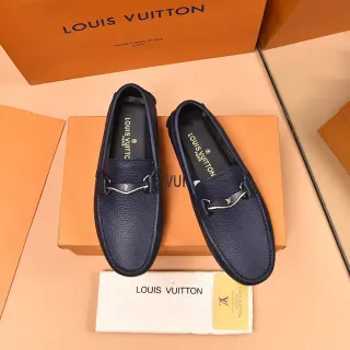 Louis Vuitton Horsebit 1955 Mocasines de Cuero Pebbleado Azul Marino