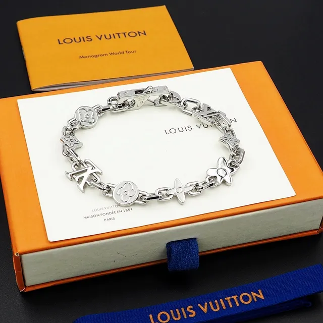 Louis Vuitton Iconic Chain Bracelet Pulseras de metal en tono plata y oro 4