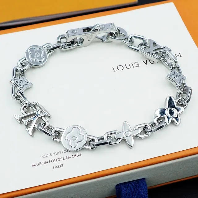 Louis Vuitton Iconic Chain Bracelet Pulseras de metal en tono plata y oro 6
