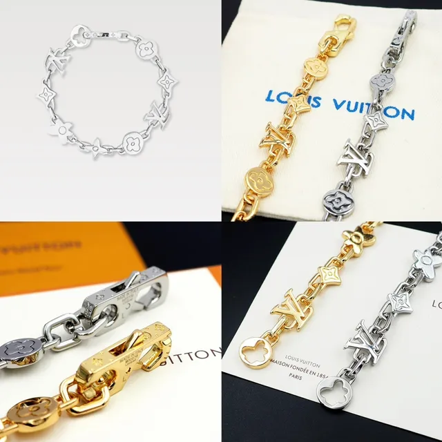 Louis Vuitton Iconic Chain Bracelet Pulseras de metal en tono plata y oro 9