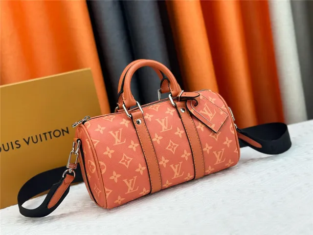 Louis Vuitton Keepall Negro Naranja Monogram Canvas Silueta de Barril Bolso Boston 9