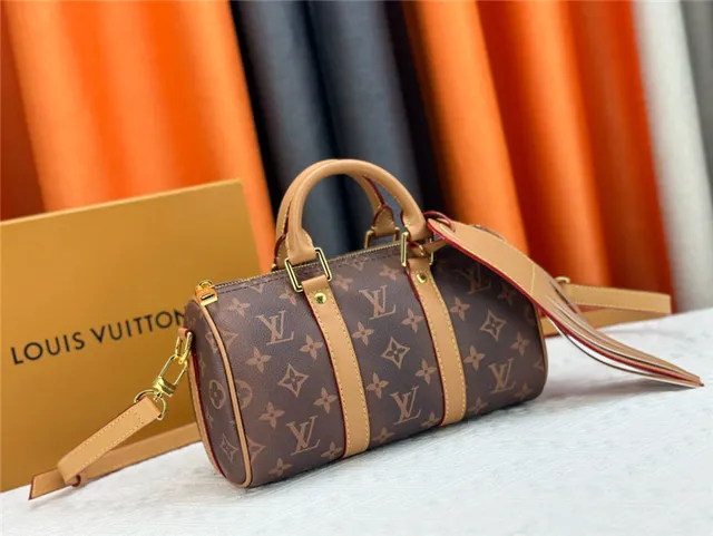 Louis Vuitton Keepall Negro Naranja Monogram Canvas Silueta de Barril Bolso Boston 18