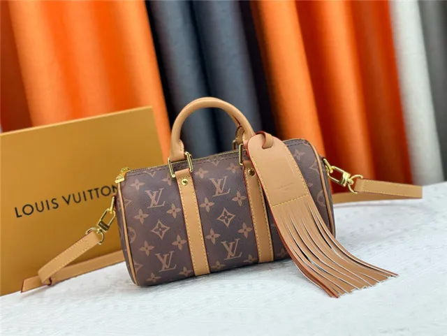 Louis Vuitton Keepall Negro Naranja Monogram Canvas Silueta de Barril Bolso Boston 19