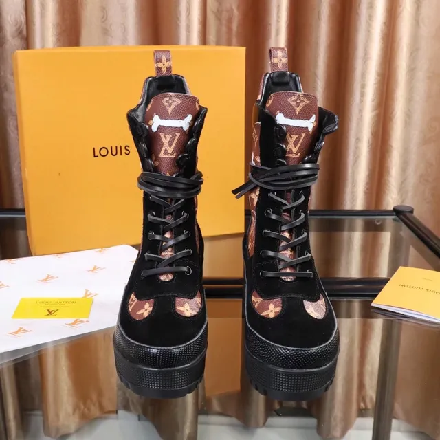 Louis Vuitton Le Cagole Monogram প্যাচওয়ার্ক কালো এনকেল বুট 3