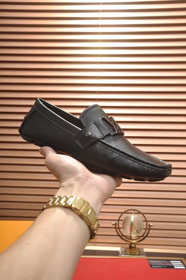 Louis Vuitton Mocassin Cuir Noir Sangle LV Boucle Mocassins 7