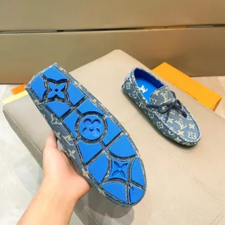 Louis Vuitton লুফার নীল বেইজ ডেনিম উপরের মনোগ্রাম প্রিন্ট লুফার