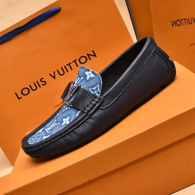 Louis Vuitton Loafer Blue Monogram Canvas and Navy Leather Slip-On Loafers 5