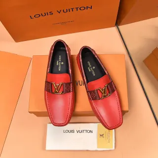 Louis Vuitton लूफर लाल भूरा चिकना चमड़ा मोनोग्राम बंधन लूफर