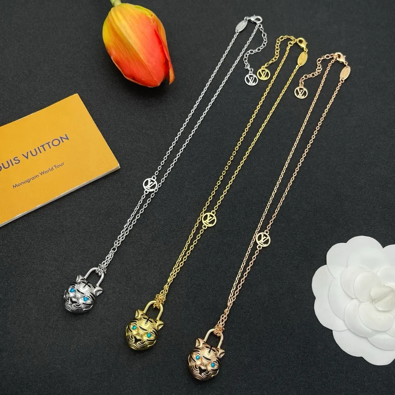 Louis Vuitton Lock Me Tiger Gold-Tone Padlock Pendant Necklace 2