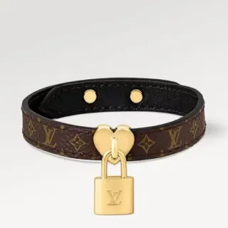 لويس فيتون لوتيت Monogram Canvas و جلد أسود قفل ذهبي على شكل قلب سوار