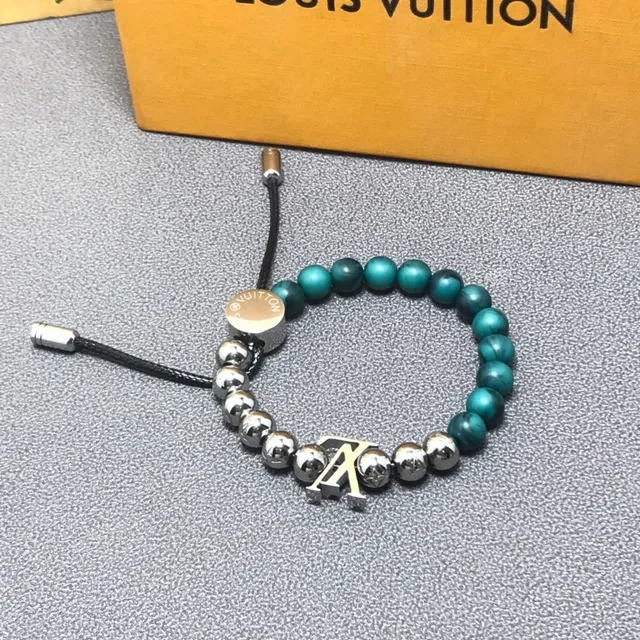 Louis Vuitton LV Beads Teal Green and Silver Bracelet 4