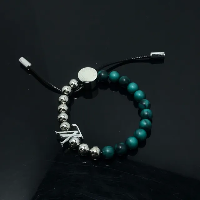 Louis Vuitton LV Beads Teal Green and Silver Bracelet 6