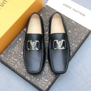 लुई विटन LV बकल लोअफर काले पेबल्ड लेदर लोअफर
