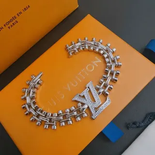 लुई विटन LV चेन ब्रेसलेट सिल्वर टोन पावे क्रिस्टल ब्रेसलेट